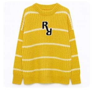 Peacebird Mustard Yellow And White Striped
Oversized Sweater Size Medium EUC!